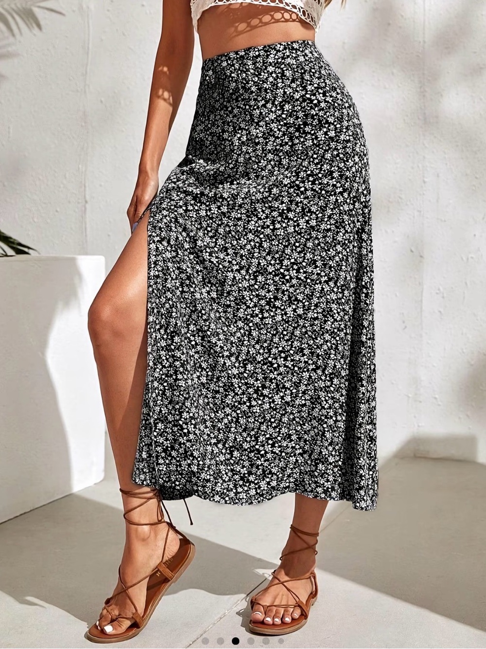 Floral Split Maxi Skirt - Black/White - Picture 3 of 5